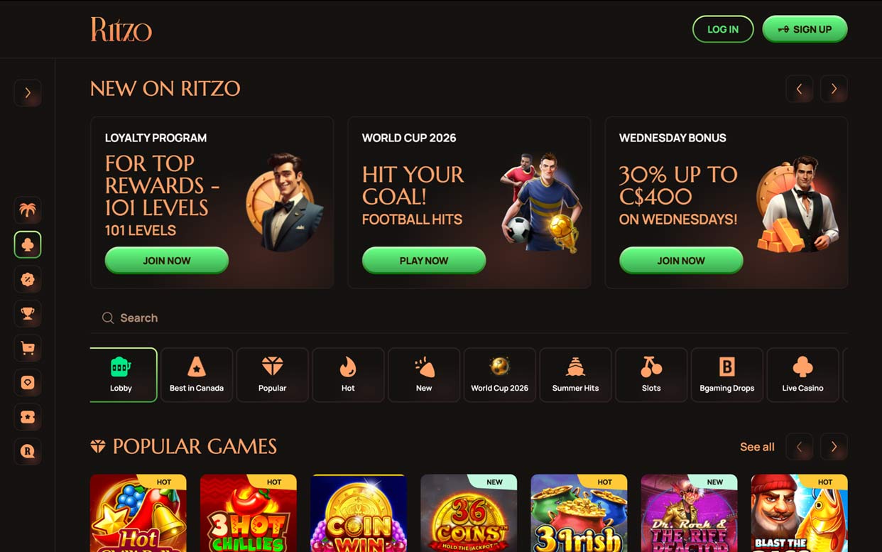 Ritzo online casino lobby